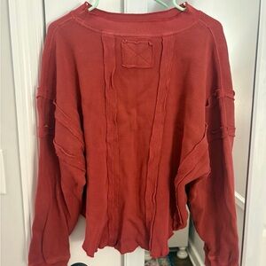 We The Free Distressed Long Sleeve Sweater in Rust Red